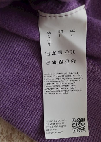l Beden mor Renk Mor Kapüşonlu Kadın Sweatshirt hugoboss orjinal etiketli