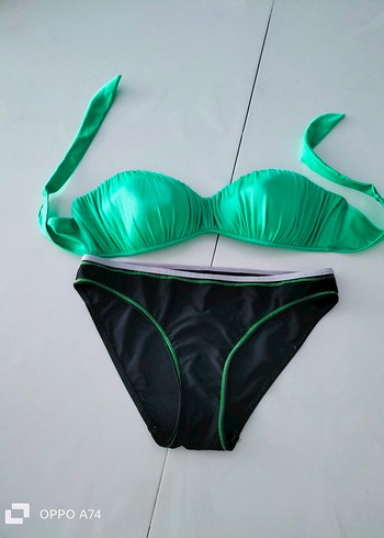 Fiyonklu Yeşil Siyah Bikini Takımı - Görsel 5