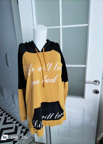 Sarı Kapüşonlu Kadın Sweatshirt