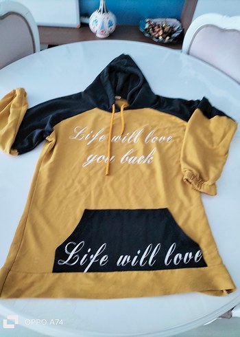 52 Beden Sarı Kapüşonlu Kadın Sweatshirt