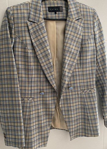 CHIMA marka Düğmeli Bej Ekose Kadın Blazer Ceket