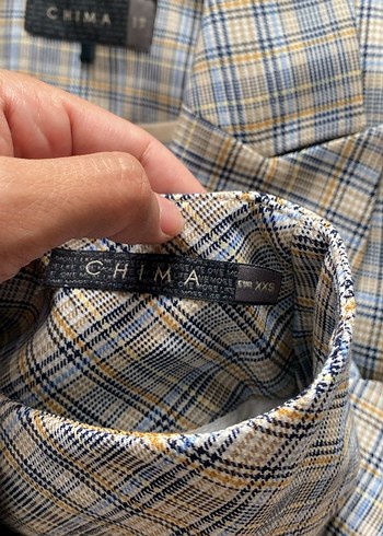 34 Beden CHIMA marka Düğmeli Bej Ekose Kadın Blazer Ceket