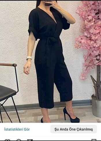 Siyah Kemerli Mini Kadın Tulum