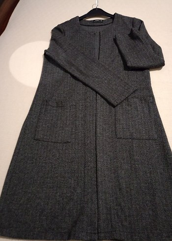 Gri Uzun Kadın Triko Kaban - Görsel 5