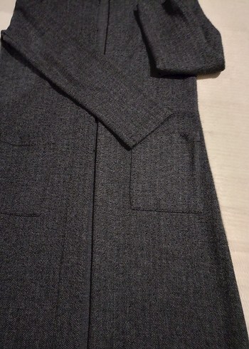 Gri Uzun Kadın Triko Kaban - Görsel 2