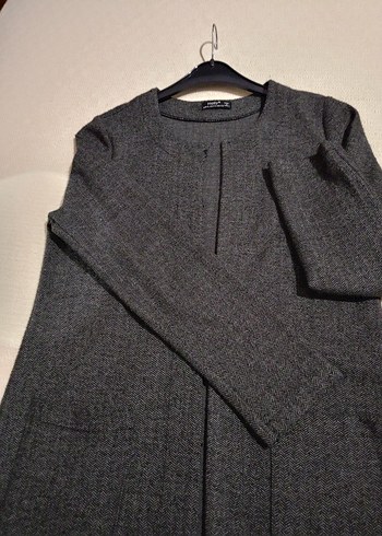 Gri Uzun Kadın Triko Kaban - Görsel 3