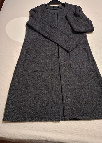 Gri Uzun Kadın Triko Kaban - Görsel 4