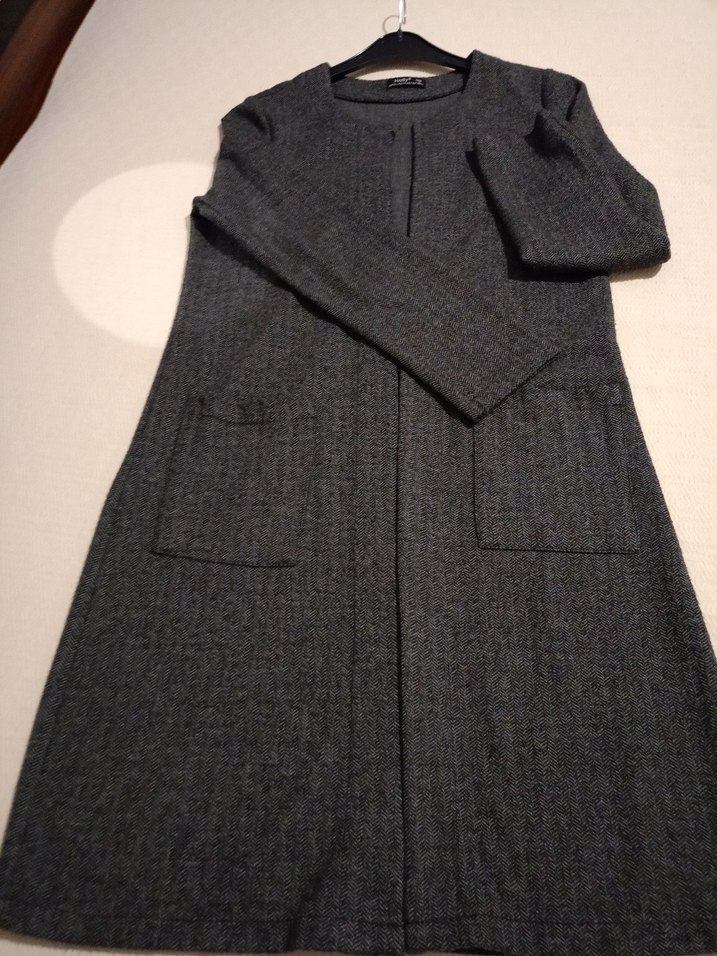 Gri Uzun Kadın Triko Kaban - Görsel 5