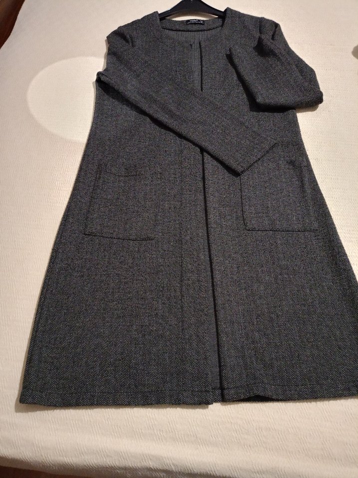 Gri Uzun Kadın Triko Kaban - Görsel 4