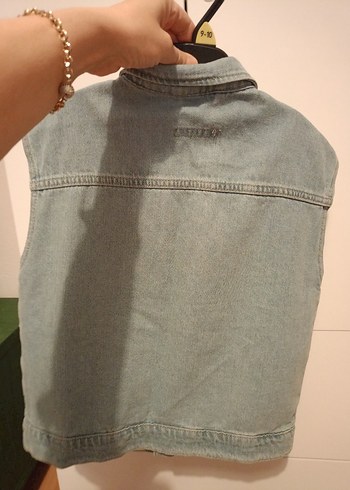 Düğmeli Kolsuz Gri Denim Ceket - Görsel 3