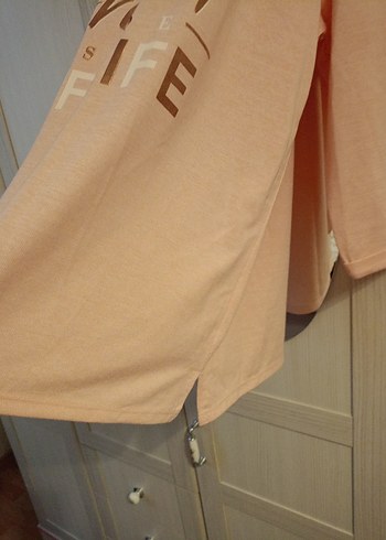 Bej Kadın Uzun Kollu Salaş Baskılı Tişört - Görsel 4