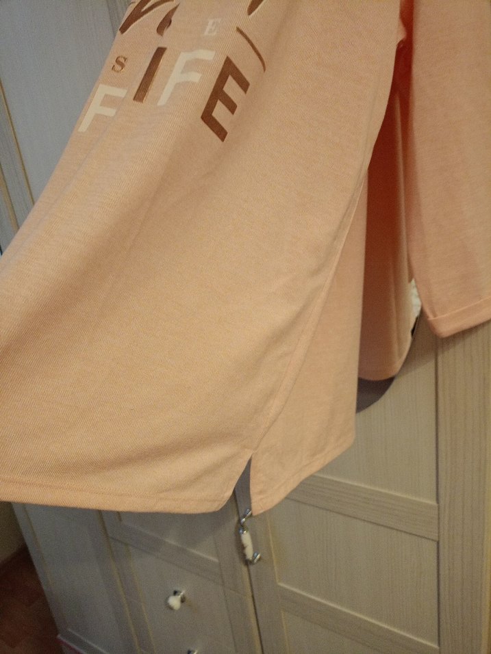 Bej Kadın Uzun Kollu Salaş Baskılı Tişört - Görsel 4