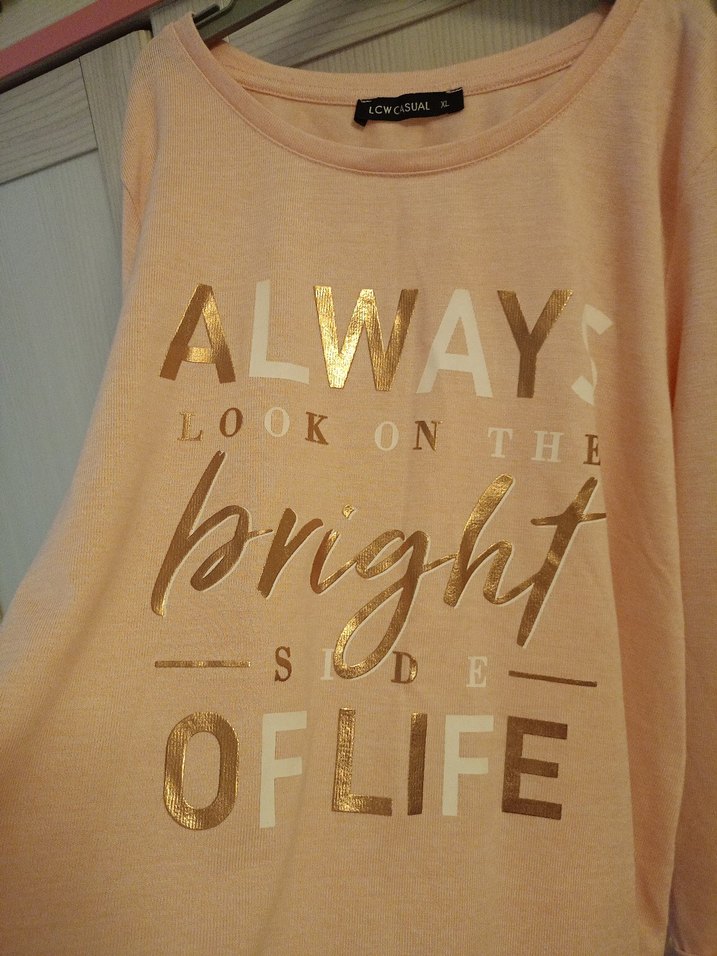 Bej Kadın Uzun Kollu Salaş Baskılı Tişört - Görsel 2