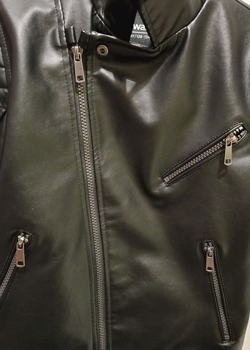 Siyah Deri Biker Ceket - Görsel 3