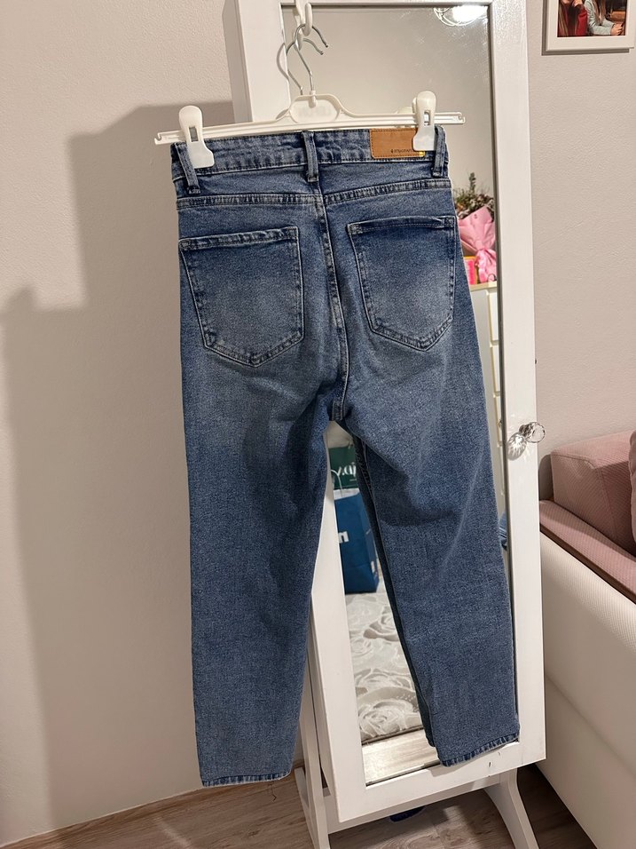 Kadın Mavi Denim Midi Boy Rahat Kesim Pantolon - Görsel 3