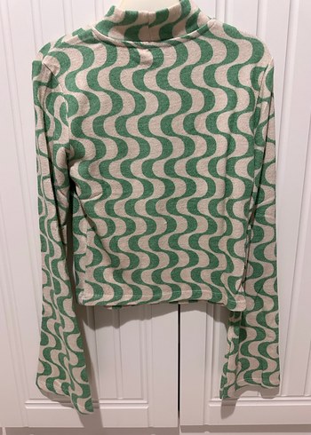 Yeşil Yılan Desenli Örme Uzun Kollu Bluz - Görsel 2