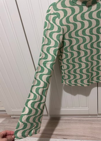 Yeşil Yılan Desenli Örme Uzun Kollu Bluz - Görsel 4