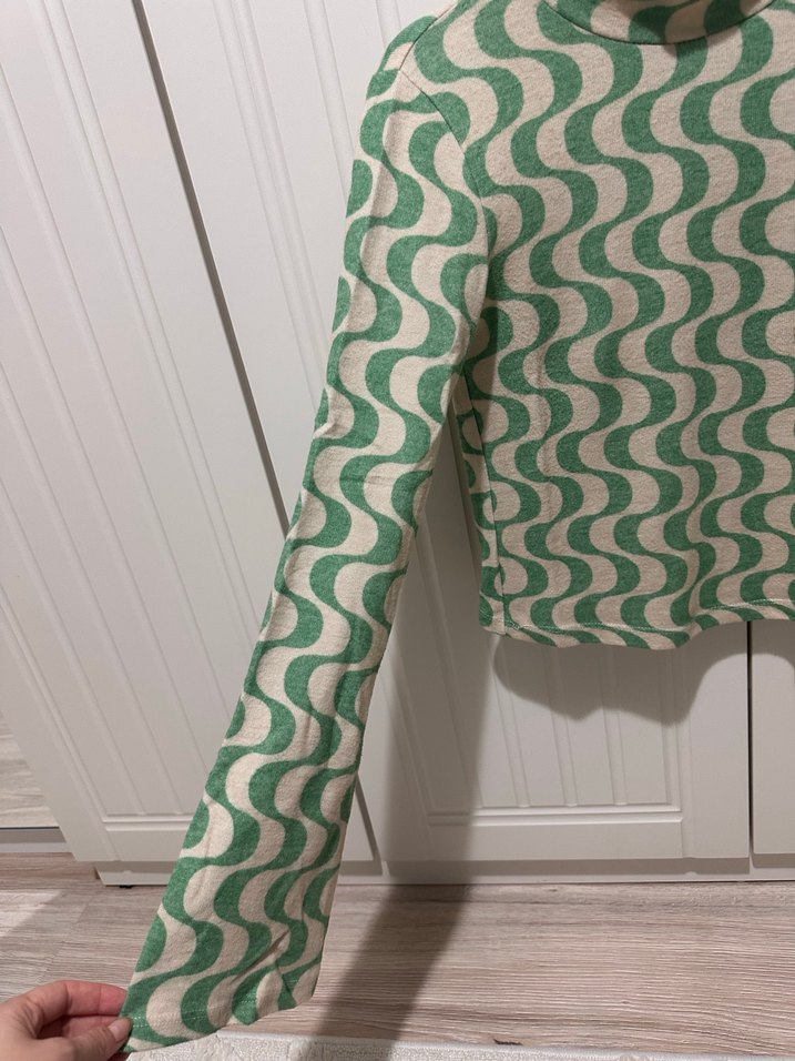 Yeşil Yılan Desenli Örme Uzun Kollu Bluz - Görsel 4