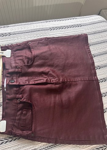 Bordo Deri Mini Etek - Görsel 5