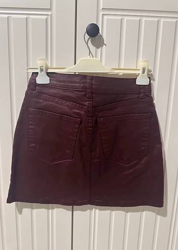 Bordo Deri Mini Etek - Görsel 4