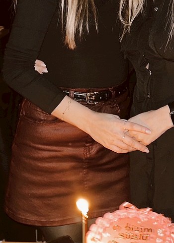 Bordo Deri Mini Etek - Görsel 3