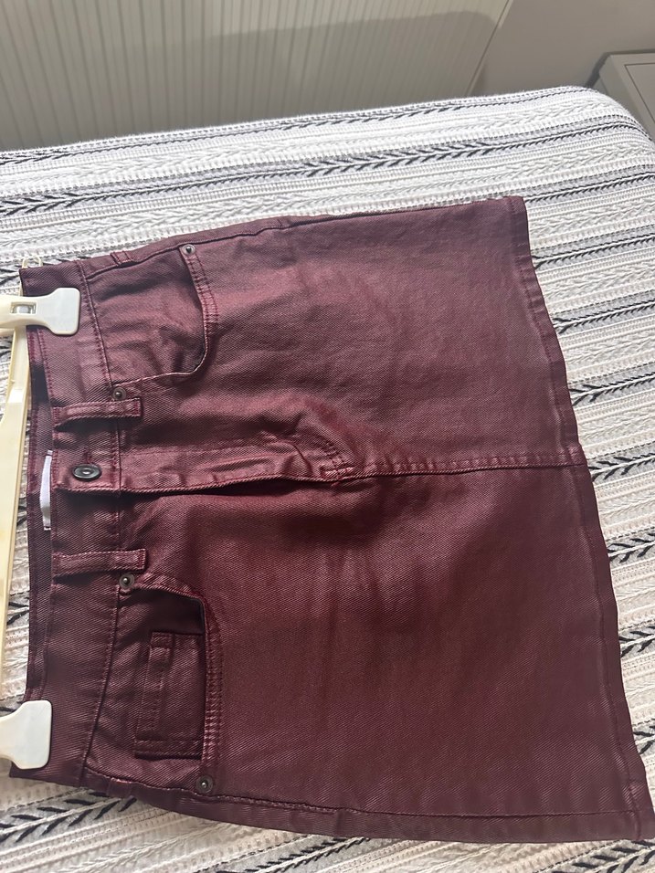 Bordo Deri Mini Etek - Görsel 5