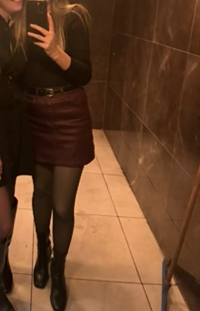 Bordo Deri Mini Etek - Görsel 2