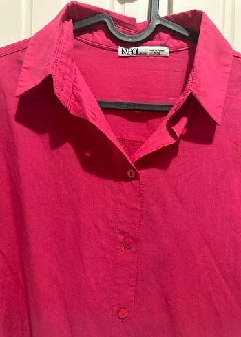 Pembe Düğmeli Keten Kadın Gömlek - Görsel 2