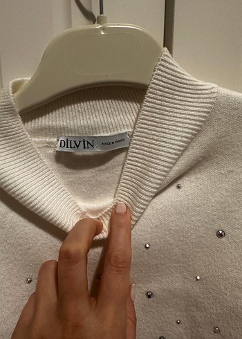 Uzun Kollu Beyaz Triko Mini Kazak - Görsel 3