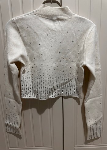 Uzun Kollu Beyaz Triko Mini Kazak - Görsel 4