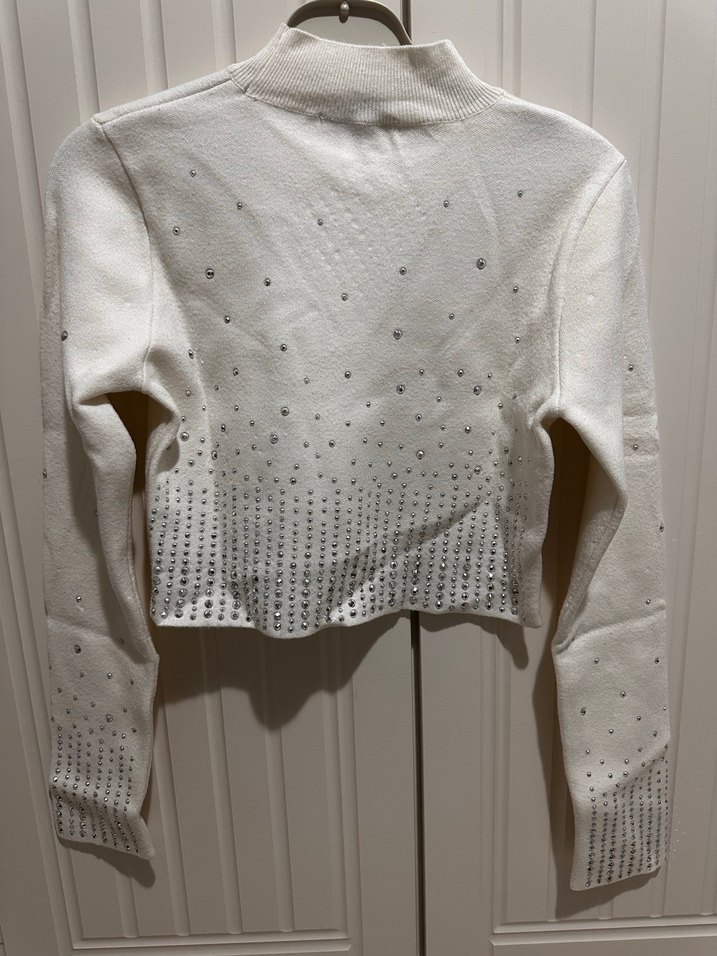 Uzun Kollu Beyaz Triko Mini Kazak - Görsel 4