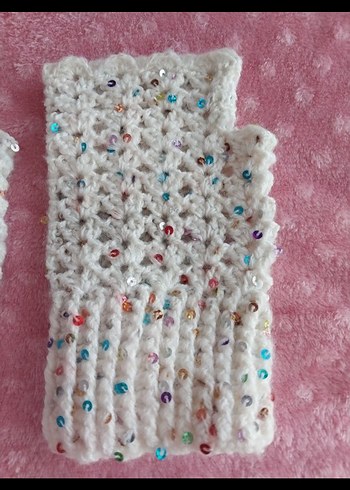 Beyaz Örgü Eldiven - Görsel 2