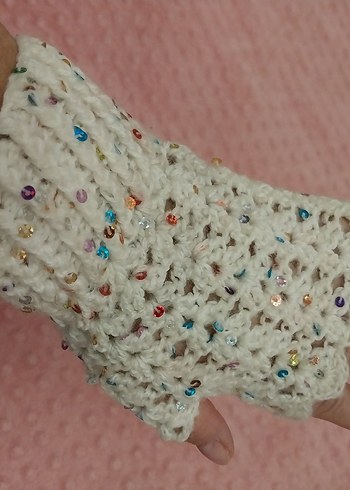 Beyaz Örgü Eldiven - Görsel 3