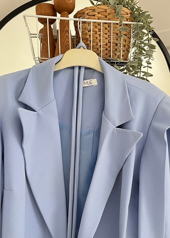 universal Beden Mavi Kemerli Mini Kadın Blazer Ceket