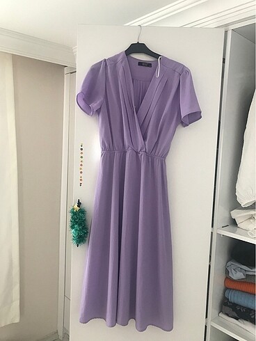 Lila midi elbise