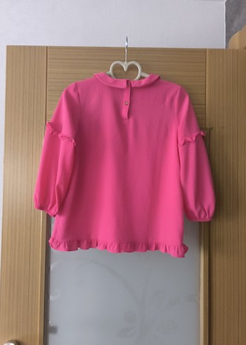 kız çocuk Uzun Kollu Pembe Fırfırlı Bluz - Görsel 2