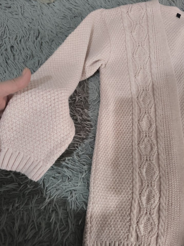 Kız çocuk Pembe V Yaka Midi Triko Hırka - Görsel 3