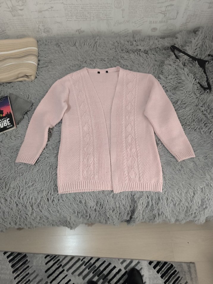 Kız çocuk Pembe V Yaka Midi Triko Hırka - Görsel 2