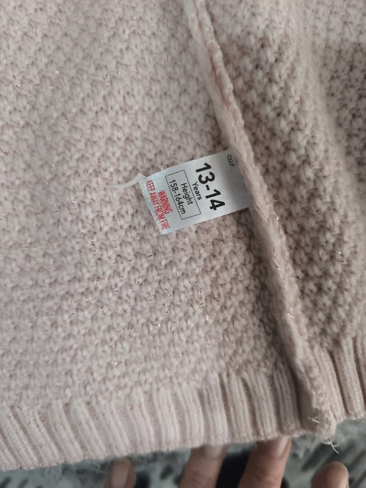 Kız çocuk Pembe V Yaka Midi Triko Hırka - Görsel 4