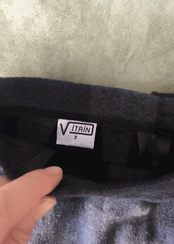 Gri Ekose Yün Midi Etek - Görsel 3