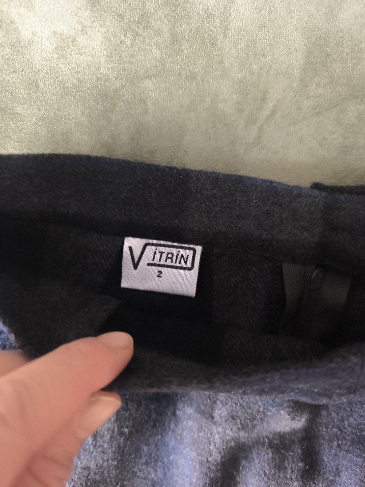 Gri Ekose Yün Midi Etek - Görsel 3