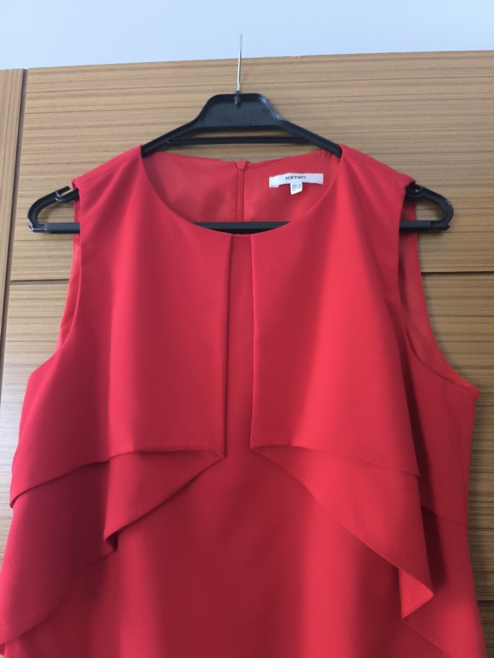 Drapeli Kırmızı Midi Elbise - Görsel 2