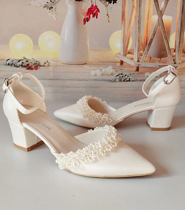 İnci Detaylı Beyaz Kadın Topuklu  gelin Ayakkabı - Görsel 2