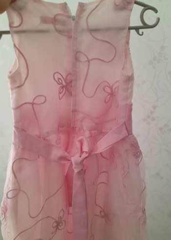 Pembe Fiyonklu Kız Çocuk Straplez Elbise - Görsel 5