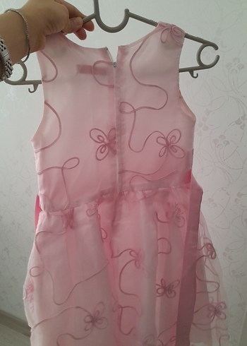 Pembe Fiyonklu Kız Çocuk Straplez Elbise - Görsel 6