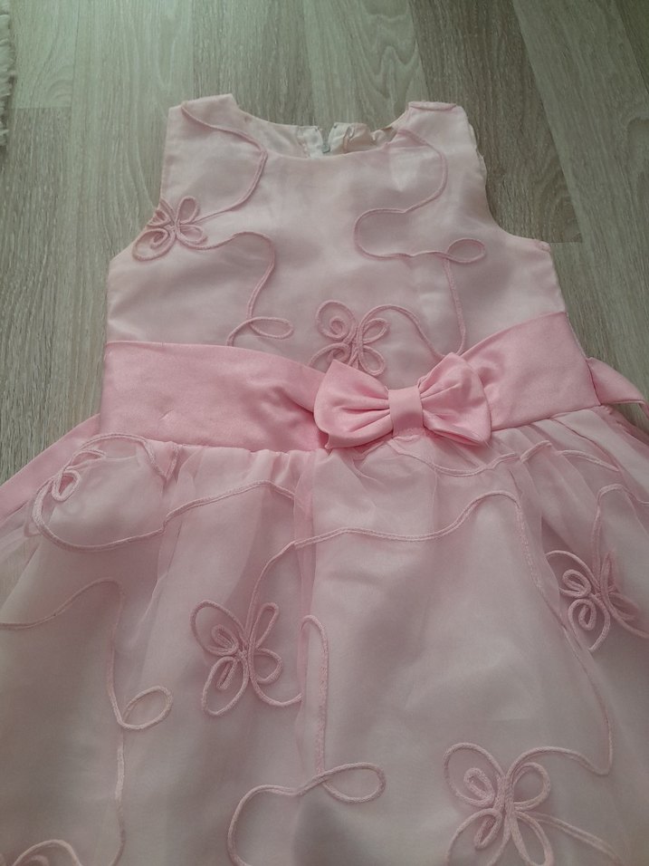 Pembe Fiyonklu Kız Çocuk Straplez Elbise - Görsel 3