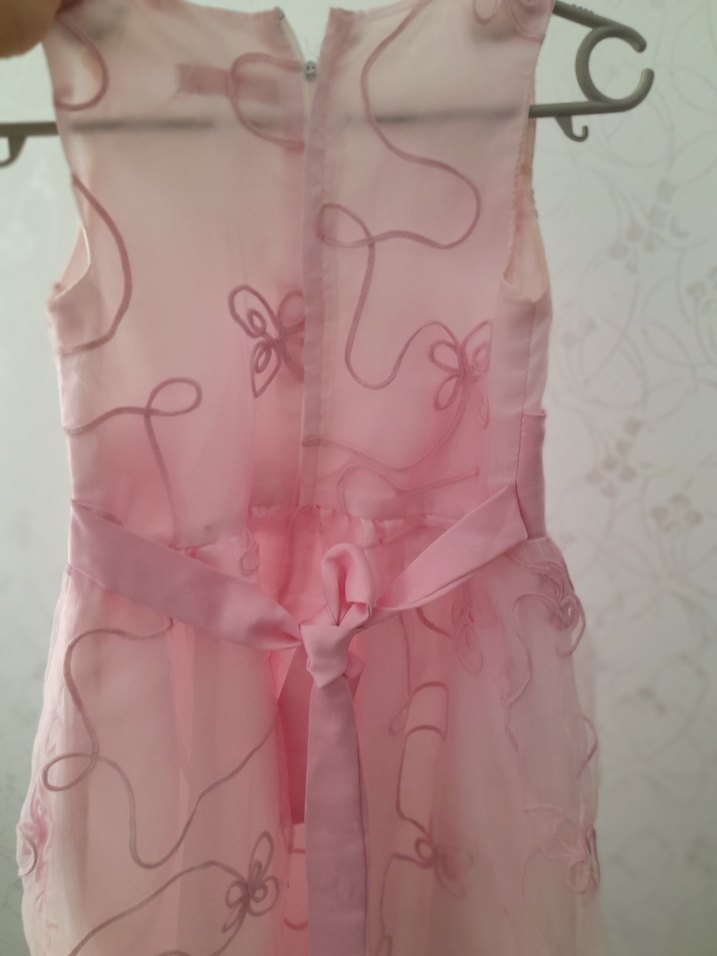 Pembe Fiyonklu Kız Çocuk Straplez Elbise - Görsel 5