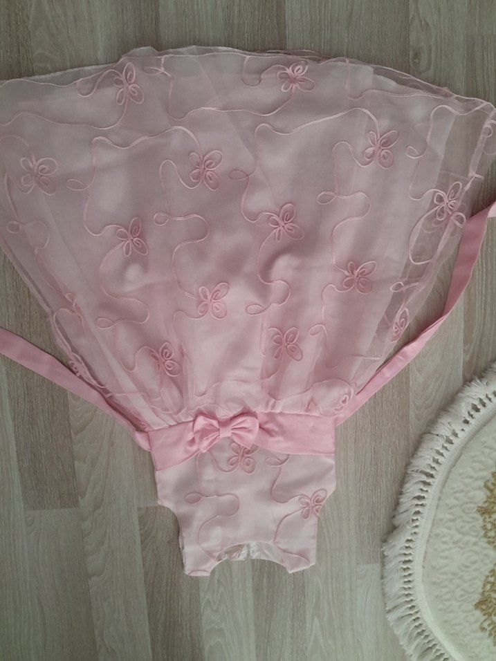 Pembe Fiyonklu Kız Çocuk Straplez Elbise - Görsel 4