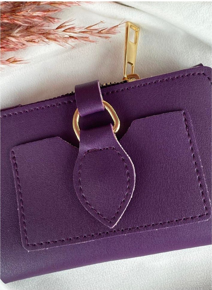 Mor Deri Kadın Cüzdanı, Tokalı, Modern Klasik - Görsel 2