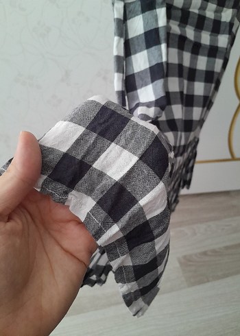 10 Yaş Beden gri Renk Gri Kareli Kısa Kollu Salaş Midi çocuk Elbise